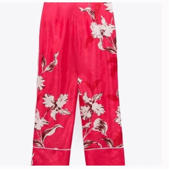 ZARA NEW WOMAN FLORAL PRINTED CROPPED TROUSERS PANT SIZE L NWT - Picture 6 of 11